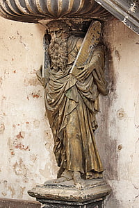 moses statue, christian, closed church prettin, saxony-anhalt, prettin