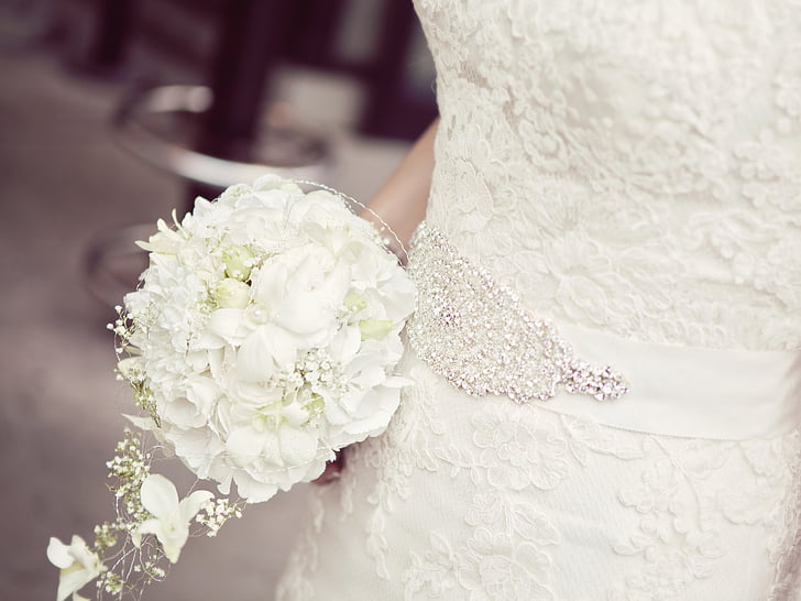 Blumenstrauß, Braut, Blumen, Mädchen, Lady, weiß, weißes Kleid