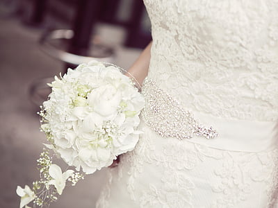 bukett, bruden, blommor, Flicka, Lady, vit, vit klänning
