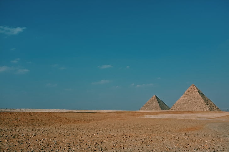field, desert, landscape, horizon, blue, sky, pyramid