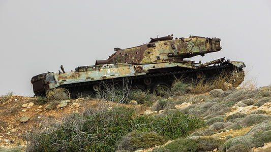 坦克, 残骸, 摧毁了, 生锈, 老, 练习目标, 被遗弃