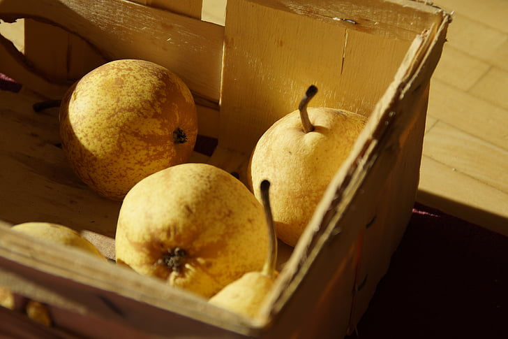 basket, pears, fruit, fruit basket, picked, harvest, pear