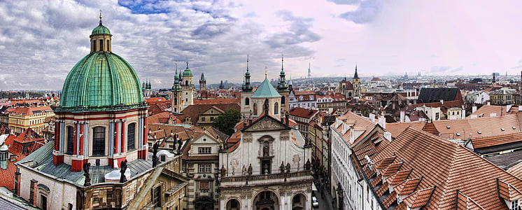 Prag, Panorama, hustaken, staden, Tjeckiska, Europa, stadsbild