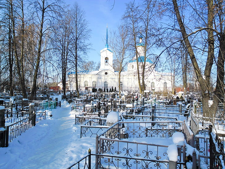 รัสเซีย, ภูมิทัศน์, คริสตจักร, อาคาร, ฤดูหนาว, หิมะ, น้ำแข็ง
