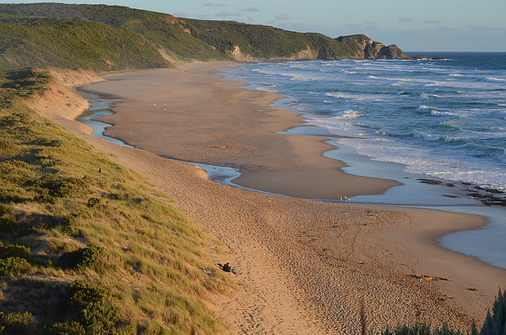 maré baixa, praia, Austrália, Praia da costa, paisagem, amanhecer, tranquilo