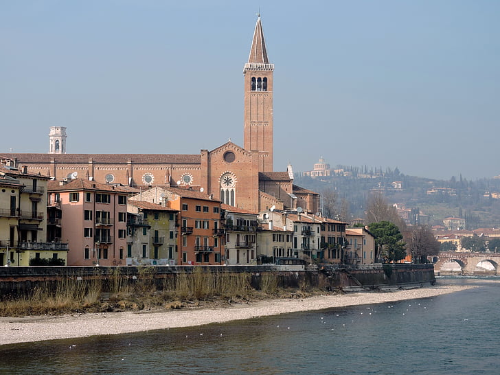 Verona, riu, Adige, paisatge, l'església, Campanile, l'aigua