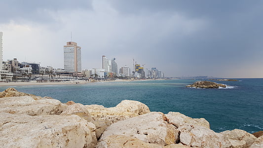 изглед, плаж, Тел Авив, лято, море