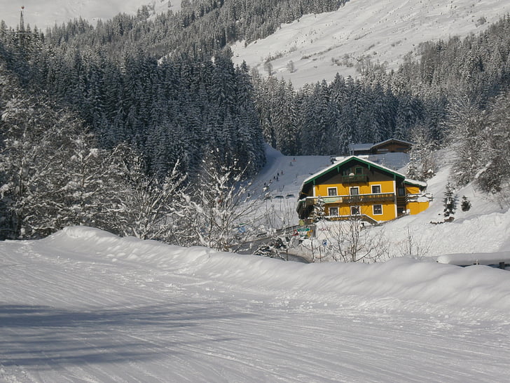 berg, sneeuw, Oostenrijk, Chalet