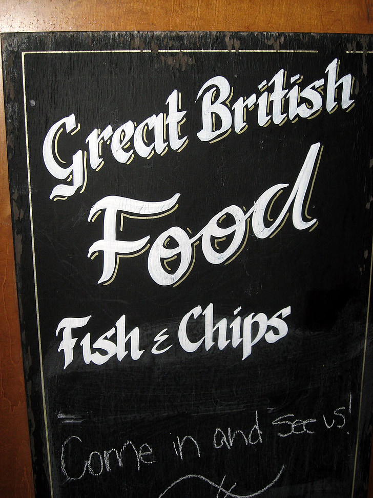 žuvis ir traškučiai, lentos, restoranas, užeiga, Londonas