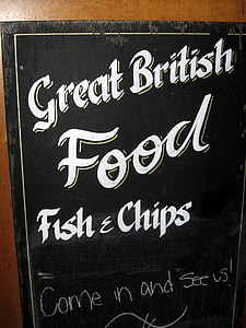 žuvis ir traškučiai, lentos, restoranas, užeiga, Londonas