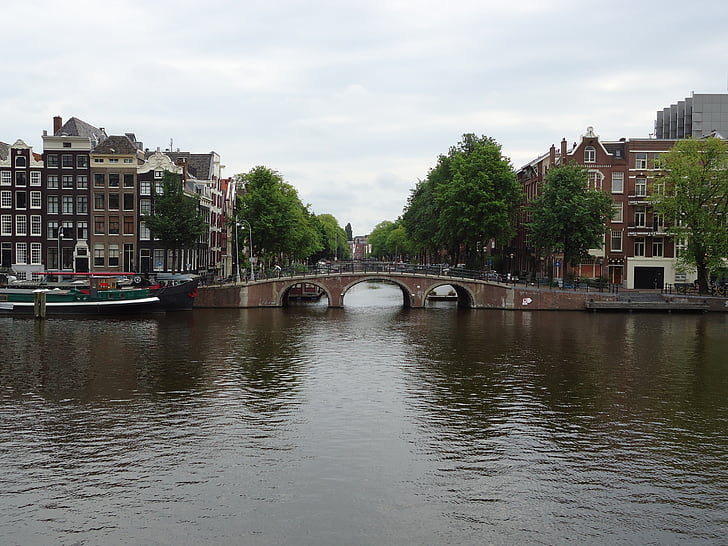 Amsterdam, Nizozemsko, Nizozemsko, Most, voda, řeka