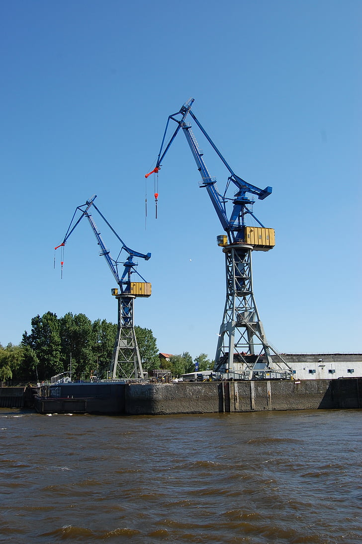 Hamburg, Port, kraanad, kraana - Ehitusmasinad, tööstus, ehitussektoris, taevas