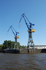 Hamburk, přístav, Jeřáby, jeřáb - stavební stroje, průmysl, stavební průmysl, obloha