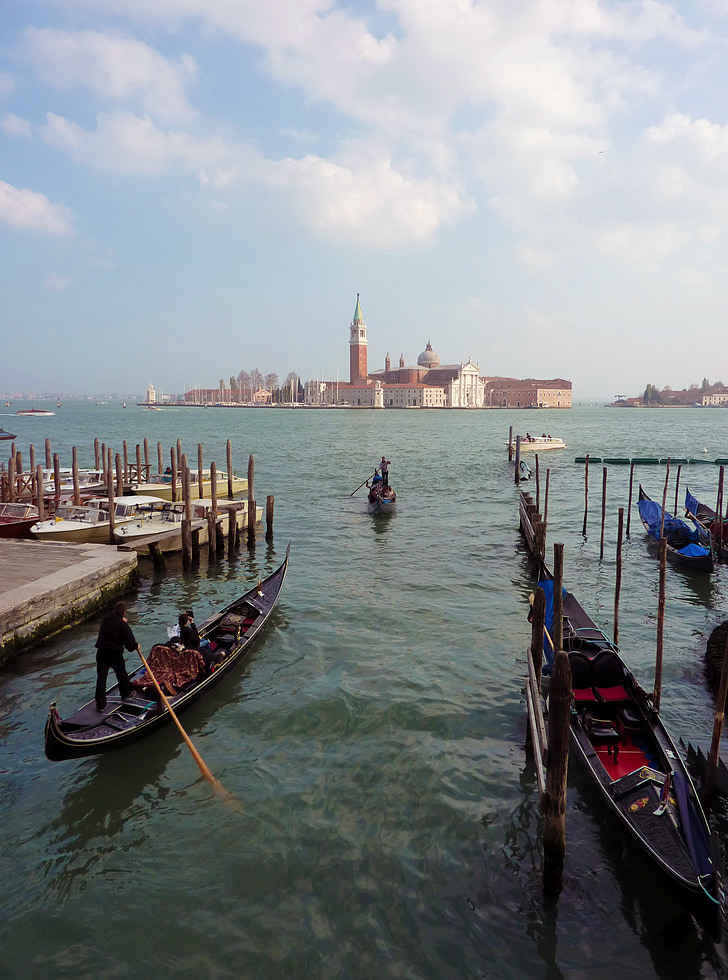 Venedig, Italien, Lagoon, Venezia, gondol, vatten, båtar