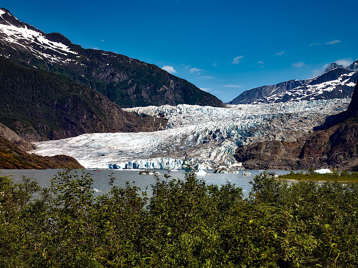 Mendenhall glacier, Alaska, lód, Juneau, krajobraz, góry, bezdroża