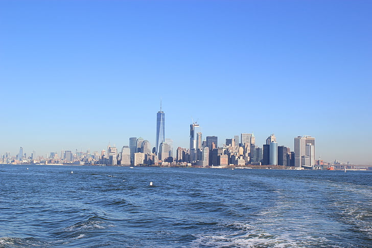 skyline van New york, Manhattan, skyline van Manhattan, het platform, de skyline van de stad, stadsgezicht, wolkenkrabber