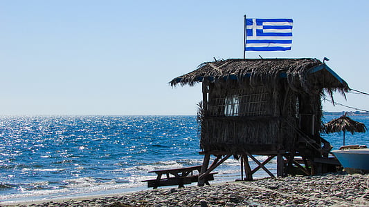 cabana, áspero, praia, hippie, Dom, Outono, Chipre