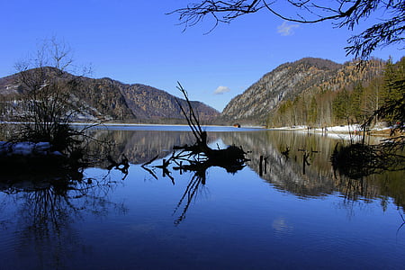 Lake, Bergen, water, landschap, spiegelen, hemel, blauw