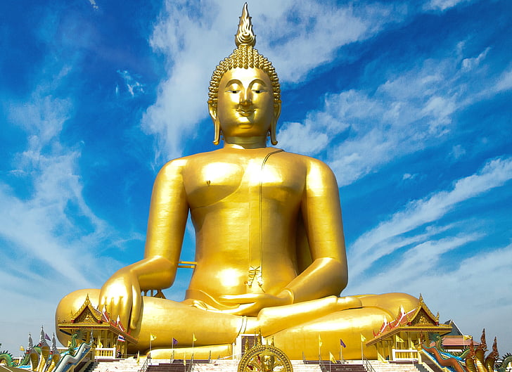 budisme, or, d'or, estàtua, símbol, Buda, Tailàndia