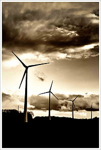 turbiny wiatrowe, czarno-białe, b w, czarny biały, zasilania, energii, elektryczne