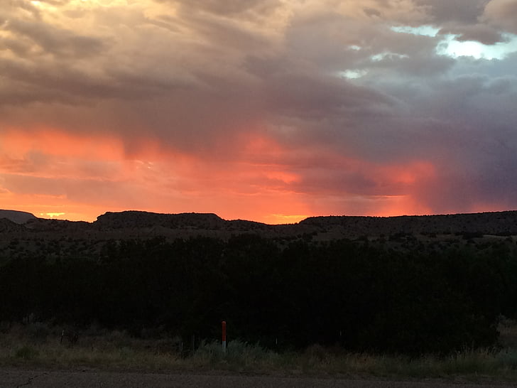 Nové Mexiko, bouře, Západ slunce, silueta, Cloud - sky, Krása v přírodě, Příroda