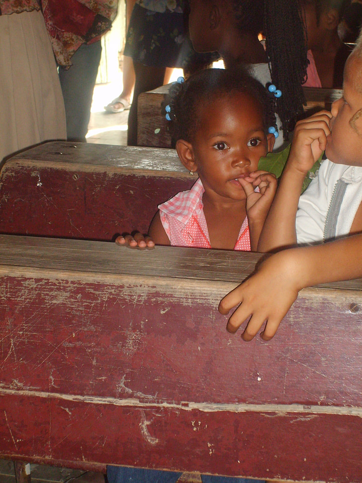 Caribisch gebied, Dominicaanse Republiek, vakantie, kind, meisje, school, school bank