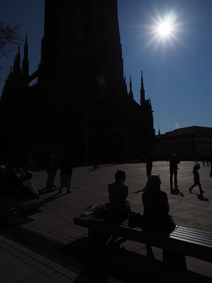 Plaza de la Catedral, personal, personas, Catedral de Ulm, eclipse solar, Münster, Ulm
