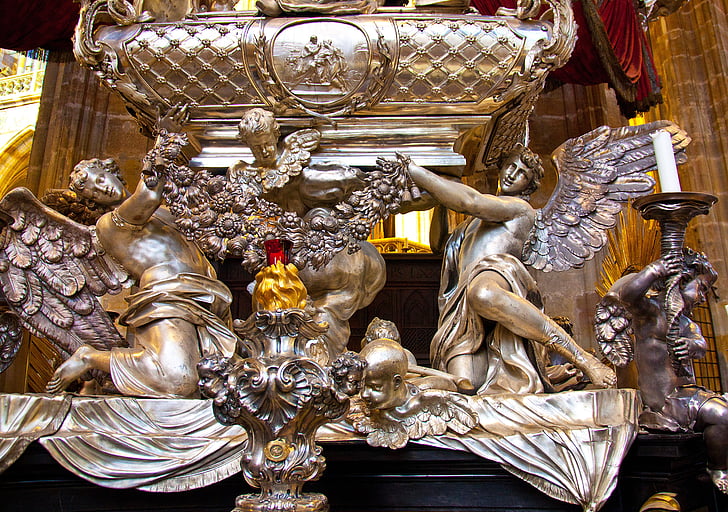 St. vitus cathedral, Praga, religia, Wnętrze, Solver, posąg, Anioły