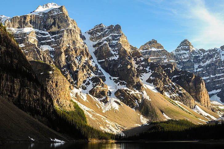 Lago, paesaggio, montagna, catena montuosa, natura, montagna rocciosa, neve