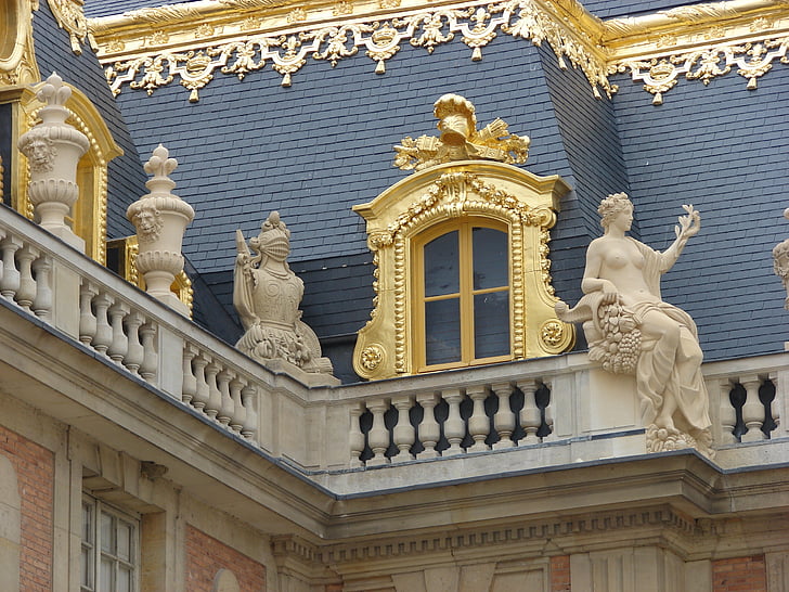 versailles, france, palace, landmark, gold, roof, architecture