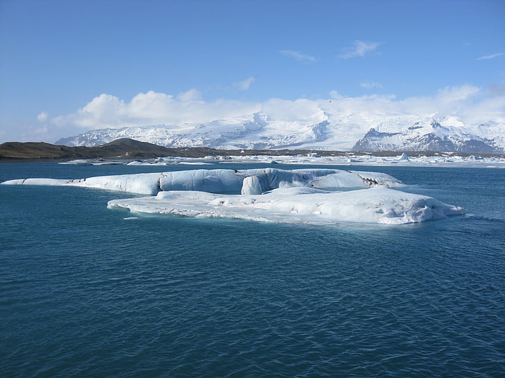 παγετώνας, λιμνοθάλασσα, Ισλανδία, γαλάζια λίμνη, φύση, ουρανός, νερό