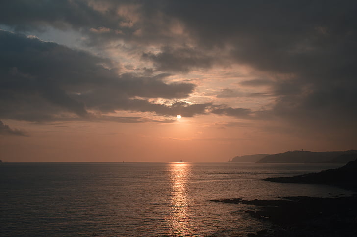 tenger, óceán, Bretagne-i, naplemente, víz, nap, a tenger a Sunset