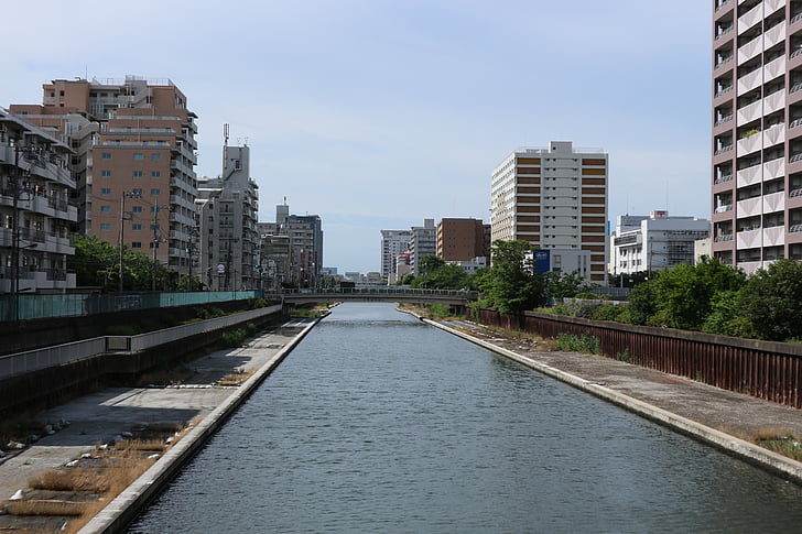 竪川, Koto, Sumida-ku, Kameido, csatorna, városi folyó