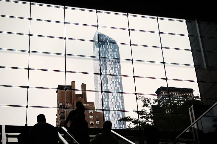 group, people, near, building, buildings, view, window