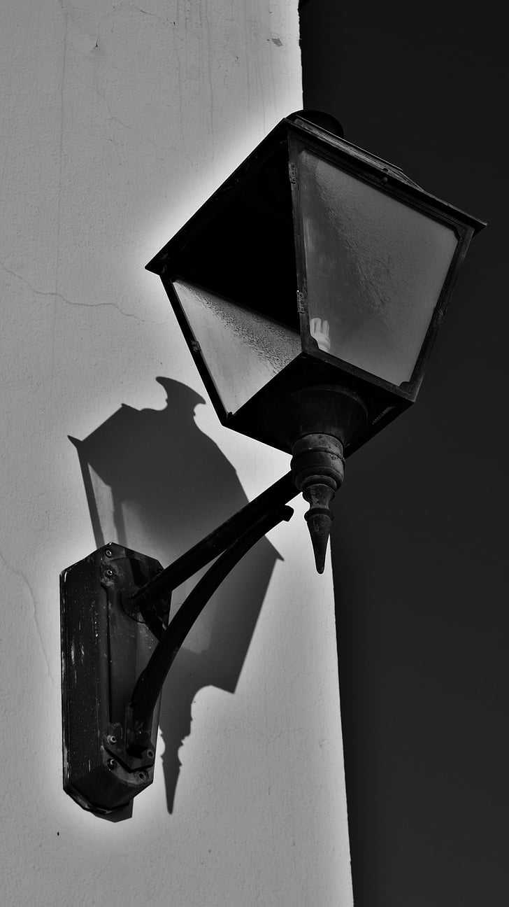 light bulb, lamppost, lamp, light, black and white, lighting, shadow