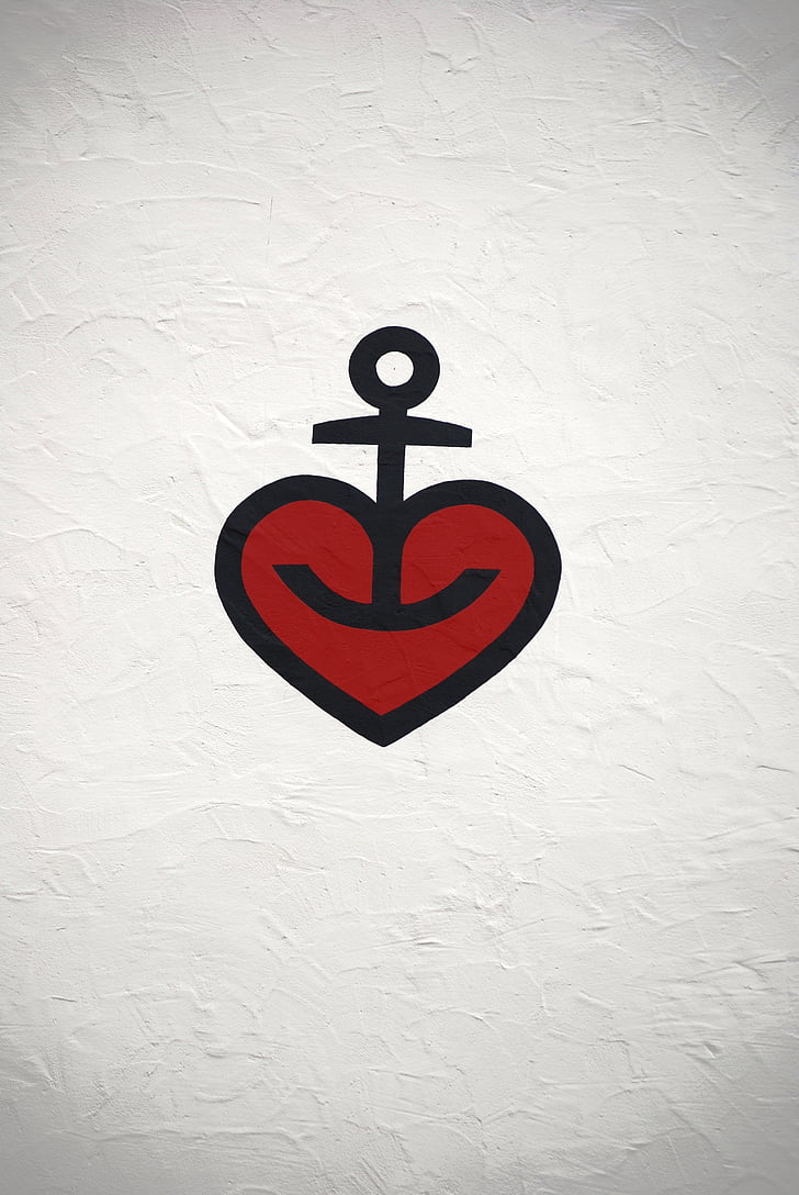 coração, Anchor, projeto, símbolo, desenhos animados, decoração, ícone de
