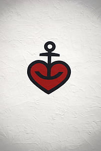 srdce, Kotva, návrh, symbol, kreslené, dekorace, ikona