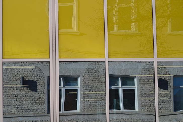 building, reflection, retro, windows, urban, exterior, office building