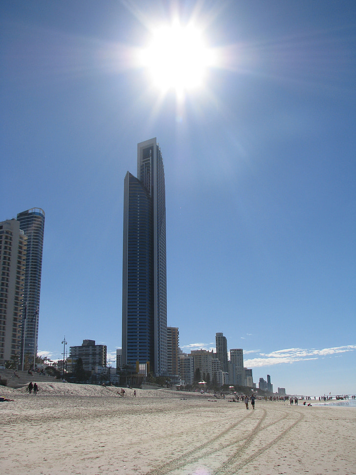 pláž, Brisbane, Austrálie, slunce