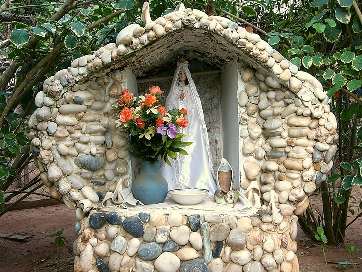 México, Memorial, florero de, Madonna, piedra, flores