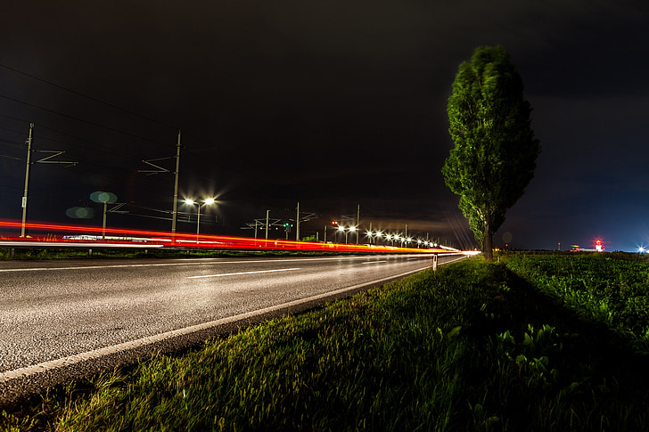 road, traffic, tracer, night, lights, lighting, long exposure