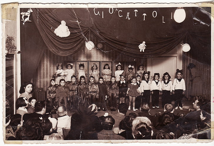 vaikai, sena nuotrauka, metų, penkiasdešimt, lėlės, šviesą, 50s