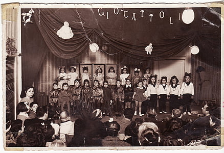 niños, Foto antigua, años, cincuenta, muñecas, retro, años 50