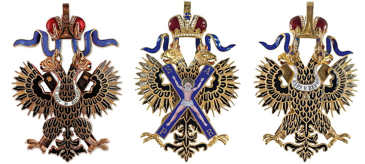 Rusijos imperijos tvarka, apdaila, Kryžiaus, ordinas st andrew, karūna, dvigubo vadovaujama erelis, juosta