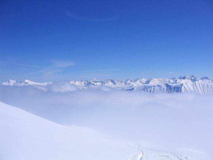 Vorarlberg, liten kleinwalsertal, dörr hörnet, vinter, snö, solen, ljus