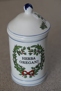 Oregano, rempah-rempah, herbal, kontainer, label, Mediterania, dapur