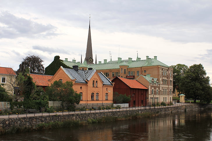 Arboga, kungsgården, Swedia, arsitektur, Kota, Waterfront, Gereja