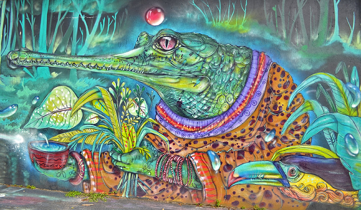 Alligator, Legenden, Street-art, urbane Kunst, Spray, Amazon, Regenwald