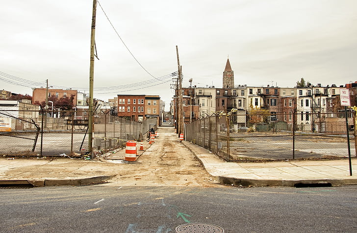 Urban, Baltimore, North charles street, byen, forlatt, gamle, skadet
