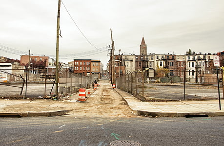 městský, Baltimore, Severní charles street, město, opuštěné, staré, k poškození